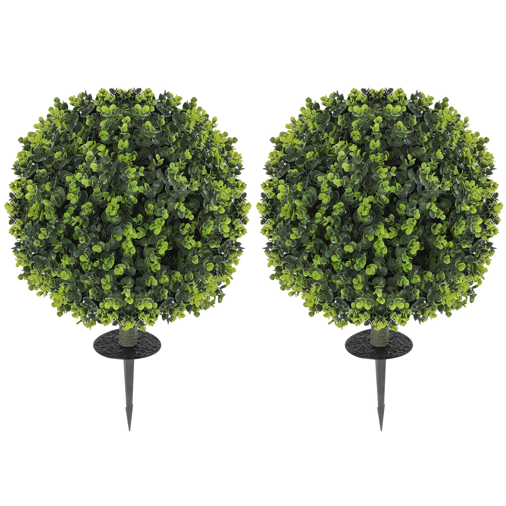 HOMCOM Set of 2 40 cm Artificial Boxwood Topiary Ball Bush with Integrated Ground Stake, Eucalyptus Leaves, Indoor Outdoor UV Resistant Faux Greenery, Faux Plants for Garden, Porch, Balcony Default Title