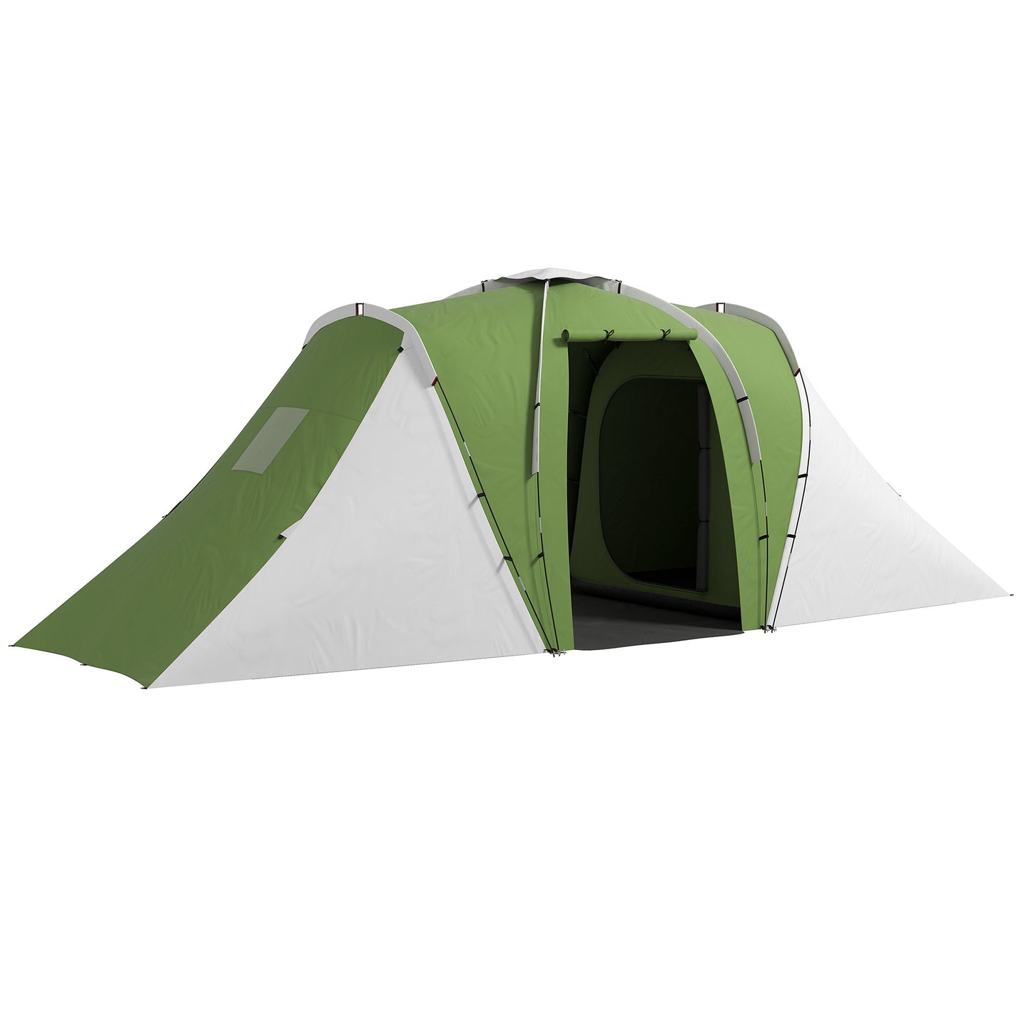 Outsunny Large Camping Tent Tunnel Tent with 2 Bedroom and Living Area, 2000mm Waterproof, Portable with Bag for 4 Man, Green