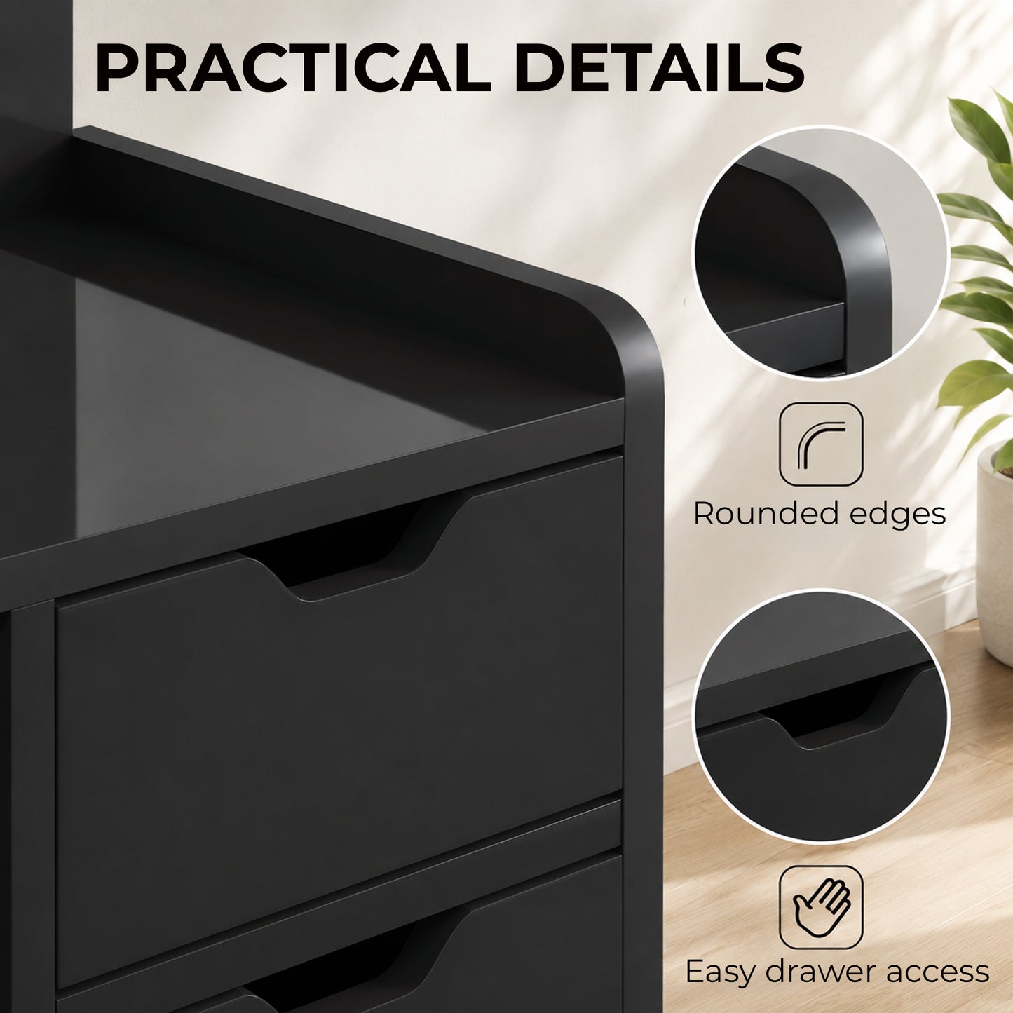 HOMCOM Bedside Table, Small Bedside Cabinet with 2 Drawers and Storage Shelves for Bedroom, Black Wood Effect