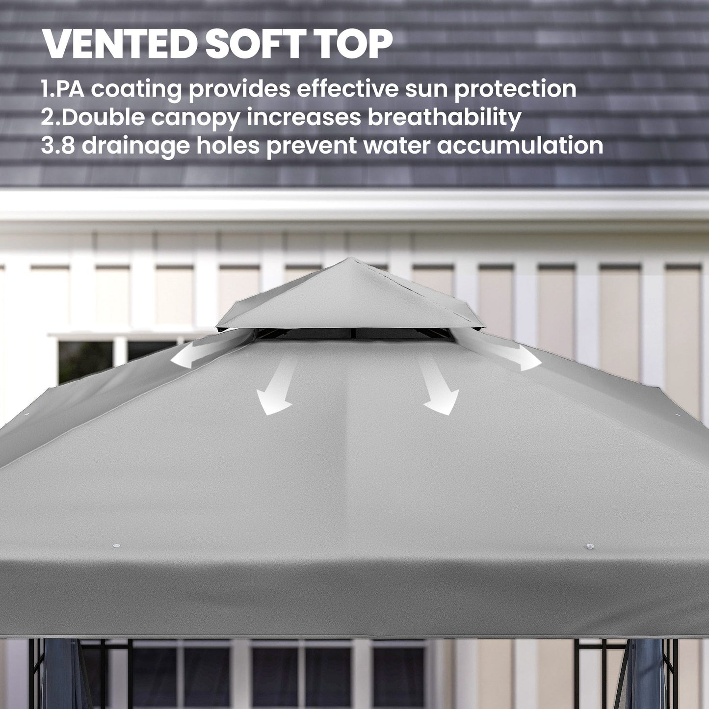 Outsunny 3 x 3(m) Patio Gazebo Canopy Garden Pavilion Tent Shelter with 2 Tier Roof and Mosquito Netting, Light Grey