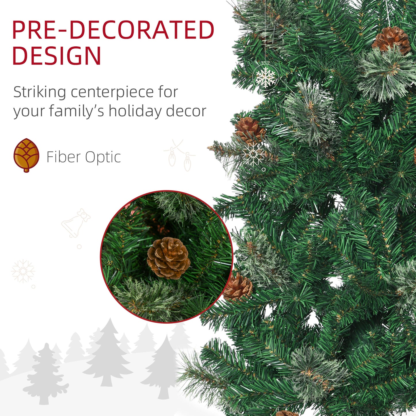 HOMCOM 6.5FT Tall Pencil Slim Artificial Christmas Tree with Realistic Branches, Tip Count and Pine Cones, Pine Needles Tree, XmasÂ Decoration, Green