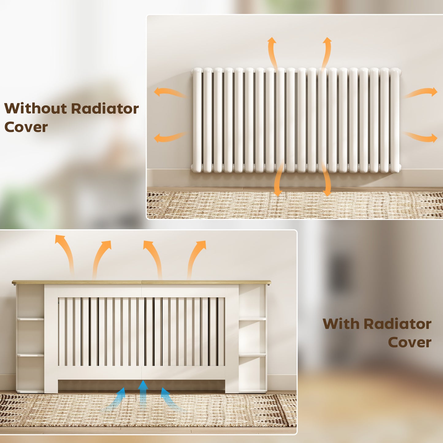 HOMCOM Radiator Cover with Open Storage Shelves, Vertical Slatted Cabinet Shelf Heater Cover for Living Room, Hallway, Extra Large, White (H: 83 / W: 191 / D: 19 cm)