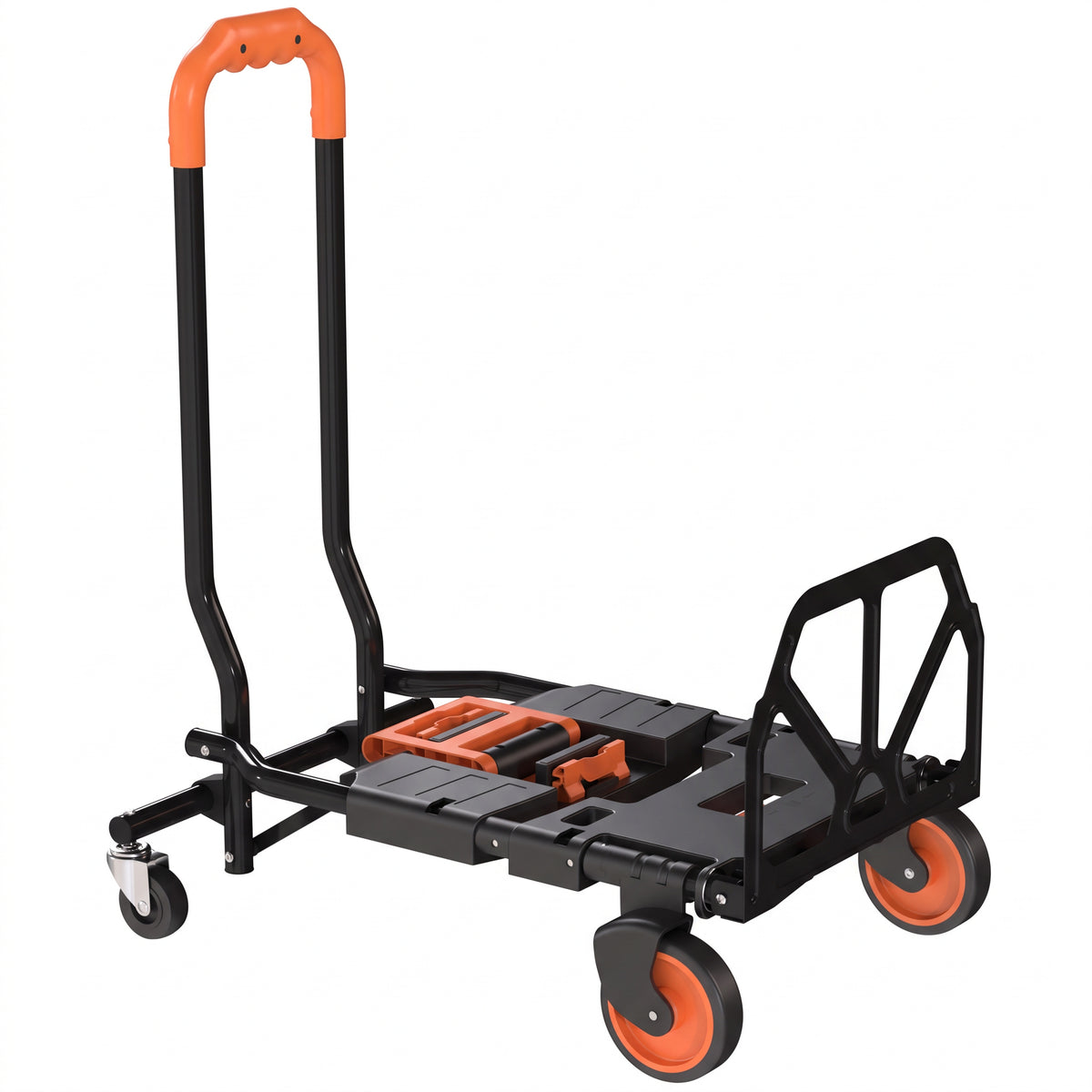 HOMCOM Steel 2-in-1 Folding Hand Truck on Wheels, Foldable Trolley with Foldable Base, 120kg, Black and Orange Default Title