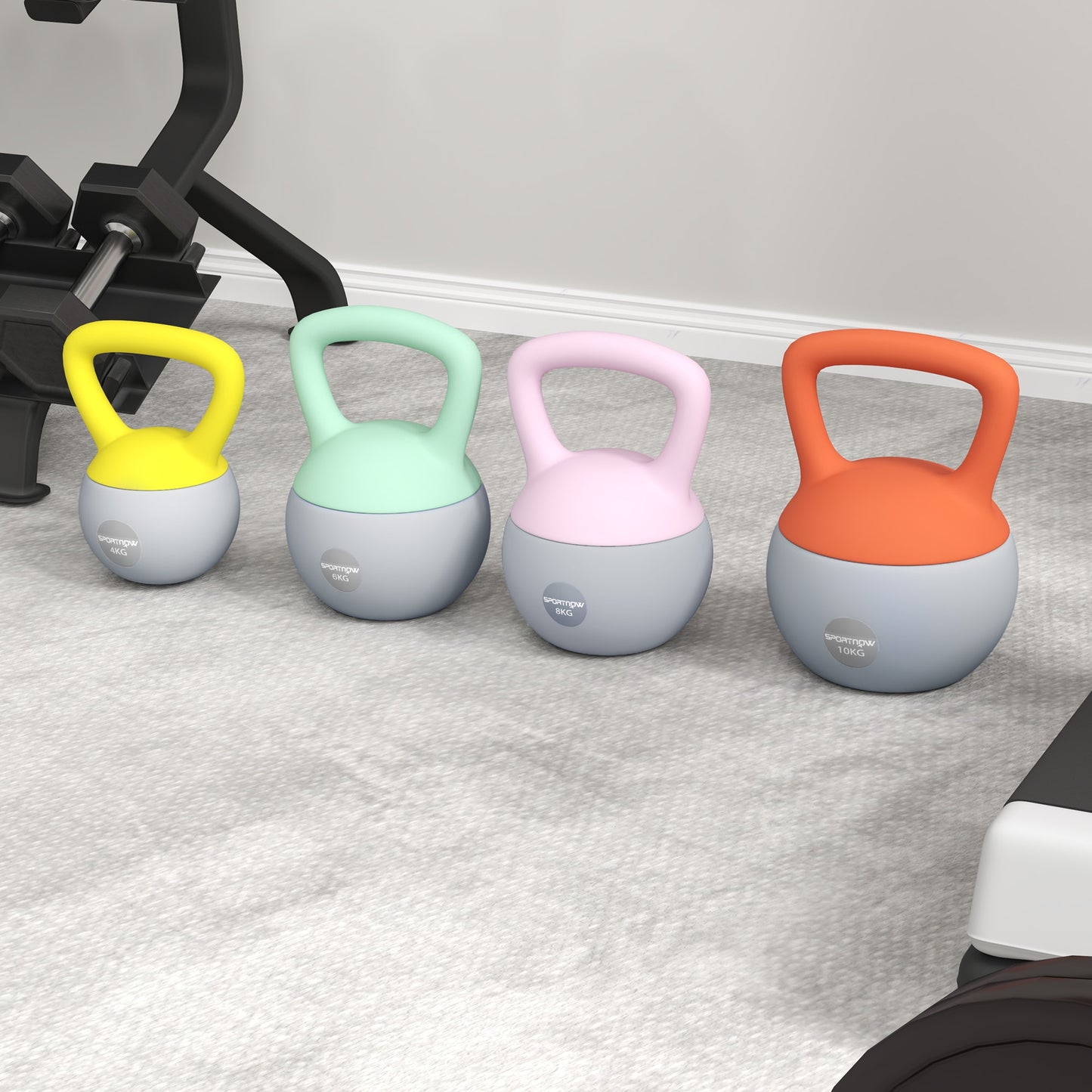 SPORTNOW 4kg/6kg/8kg/10kg Soft Kettlebell, Set of 4 Kettle Bell with Non-Slip Handle for Home Gym Weight Lifting and Strength Training