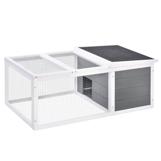 PawHut Rabbit Hutch Guinea Pig Hutch Wooden Small Animal Cage Rabbit Run Duck House with Openable Roof for Indoor Outdoor Easy to Clean 115 x 66 x 47.5 cm