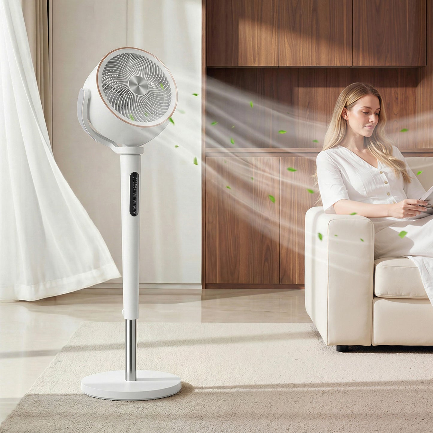HOMCOM 20dB Silent Standing Fan, 70Â°+90Â° Auto Oscillating Fan with 12 Speeds, LED Light, Air Circulator, Remote Control, 12H Timer, for Bedroom, 46 Inch, White