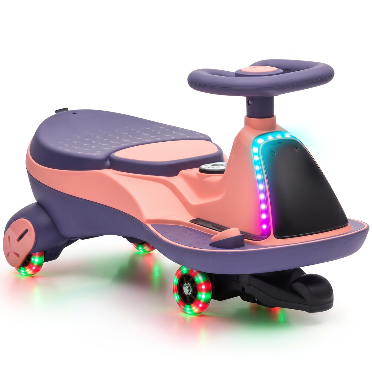 AIYAPLAY 12V Electric Wiggle Car, 2-In-1 Kids Ride On Toy with 2 Speeds, Soft Start, PU Wheels, RGB Lights, Up to 60 kg, Pink Default Title