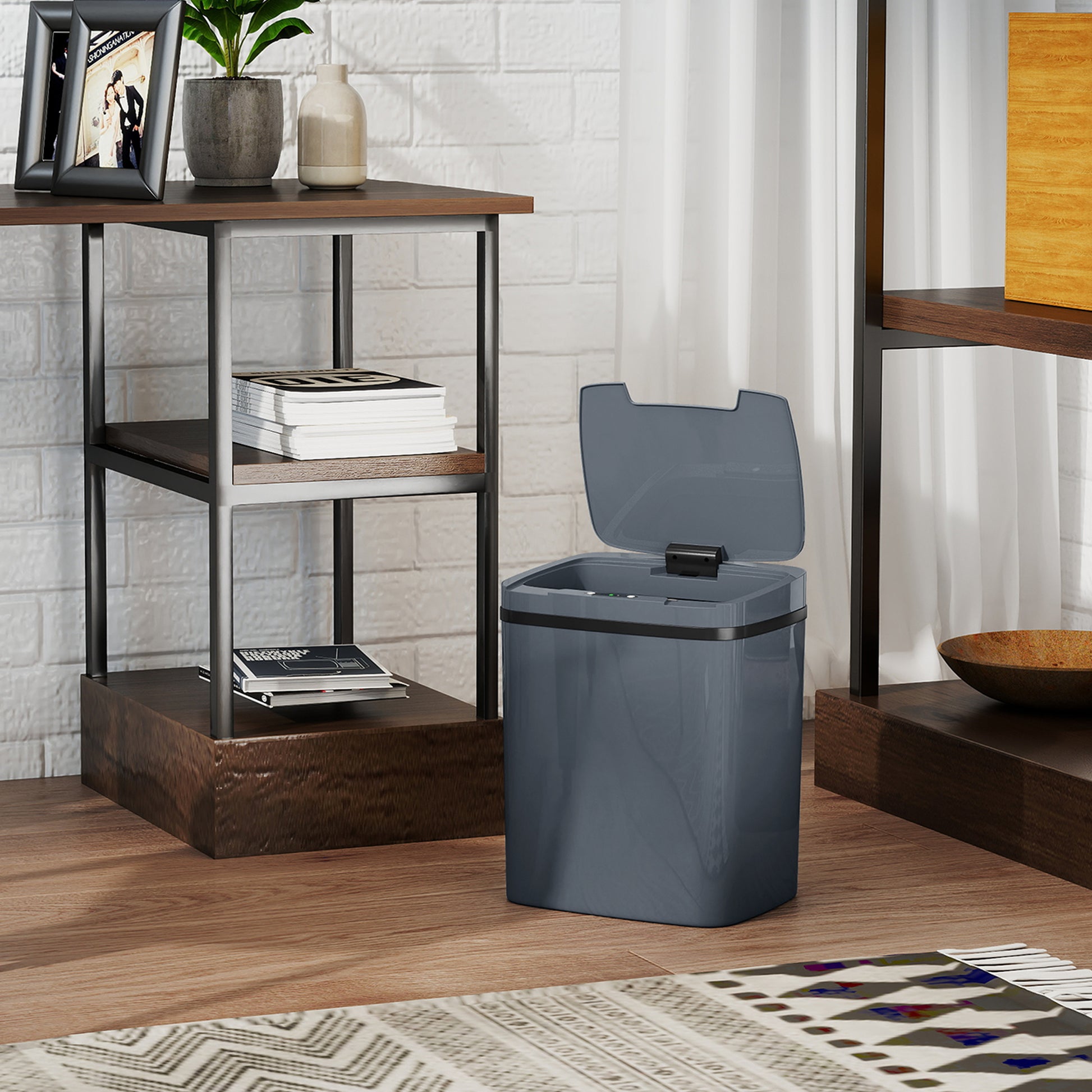 HOMCOM 15L Sensor Bin, Automatic Touchless Kitchen Bin, Easy Clean, Battery Operated for Home Office, Bedroom, Bathroom, Grey