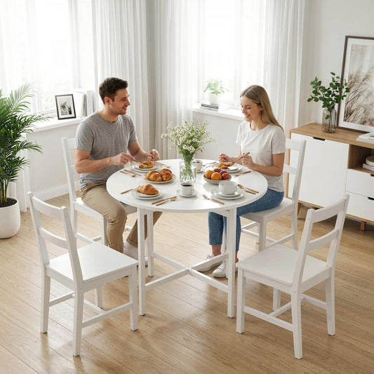 HOMCOM CollapsibleÂ Drop Leaf Table, Folding Dining Table for Small Spaces, Extendable Kitchen Table with Steel Frame, White