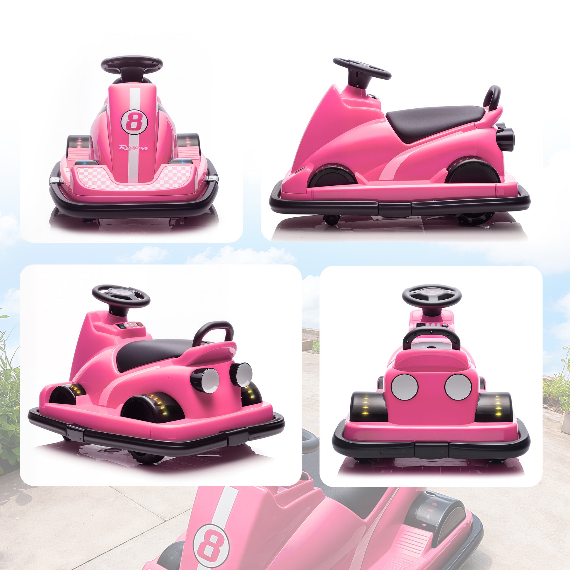 AIYAPLAY Kids Bumper Car, 360Â° Rotation Spin Electric Waltzer Car with LED Lights, Music for Ages 3-8 Years Old, Pink