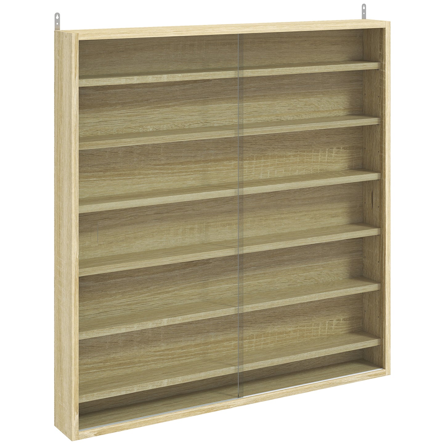 HOMCOM Six Shelf Display Cabinet, with Glass Doors - Oak Default Title