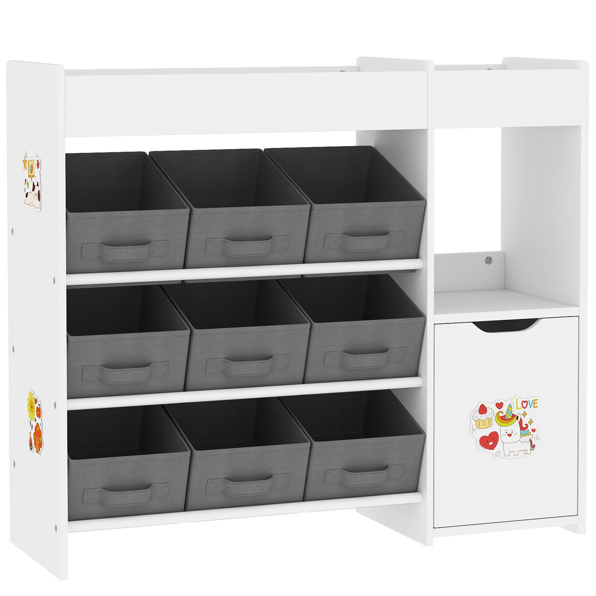 AIYAPLAY Kids Toy Storage, 9 Removable Fabric Bins, Wooden Toy Storage Units for Toys and Books for Bedroom, Nursery, White Default Title