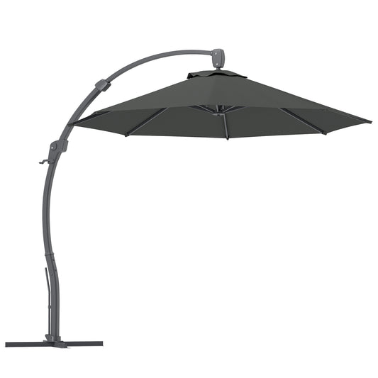 Outsunny 3(m) Garden Cantilever Parasol, Round Overhanging Umbrella with Crank Handle, Cross Base, Aluminium Frame and 360Â° Rotation, Banana Patio Umbrella for Outdoor Sun Shade, Grey