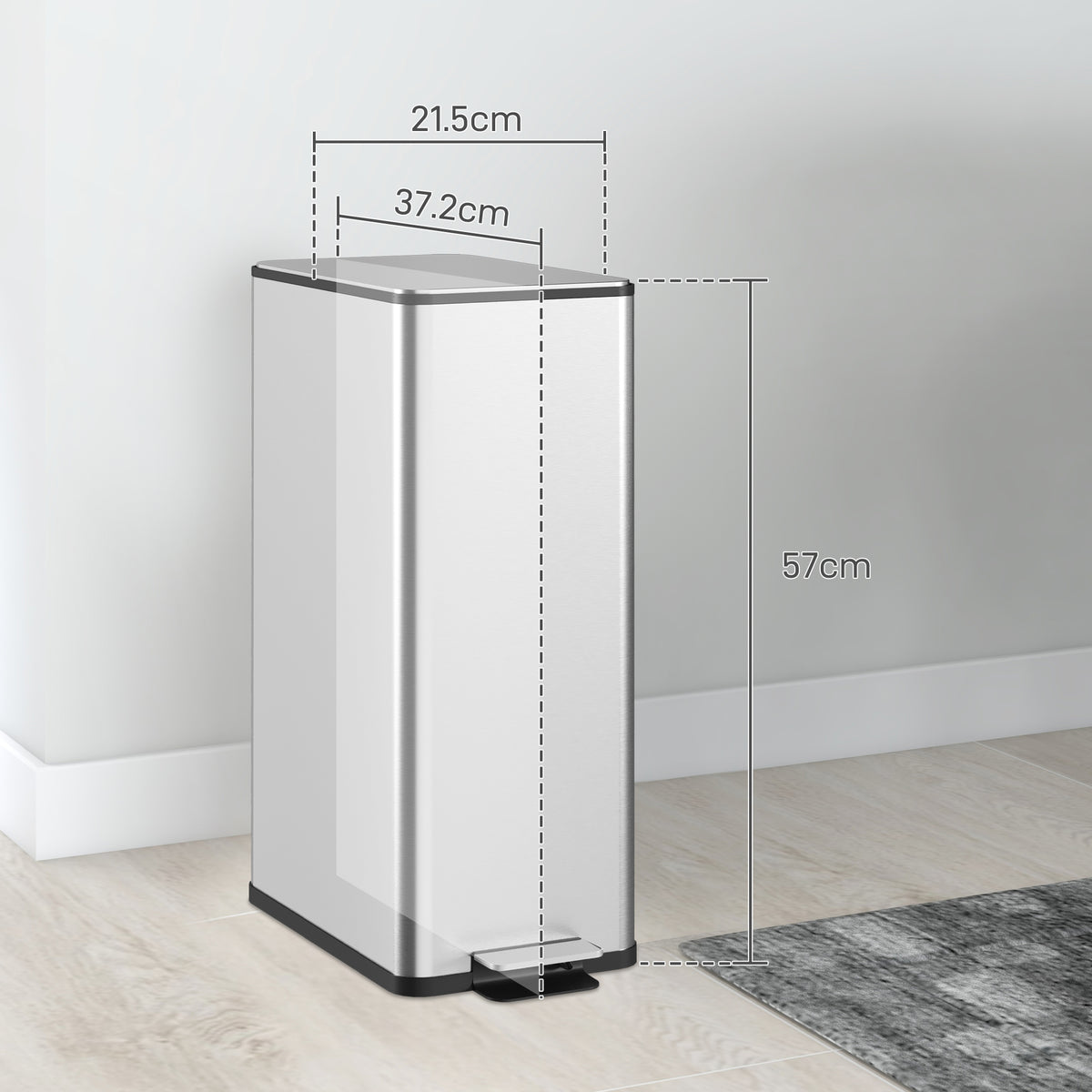 HOMCOM 20L Kitchen Pedal Bin, Slim Stainless Steel Rubbish Bin, Removable Inner Bucket, Soft-Close and Stay-Open Lid, Silver Tone