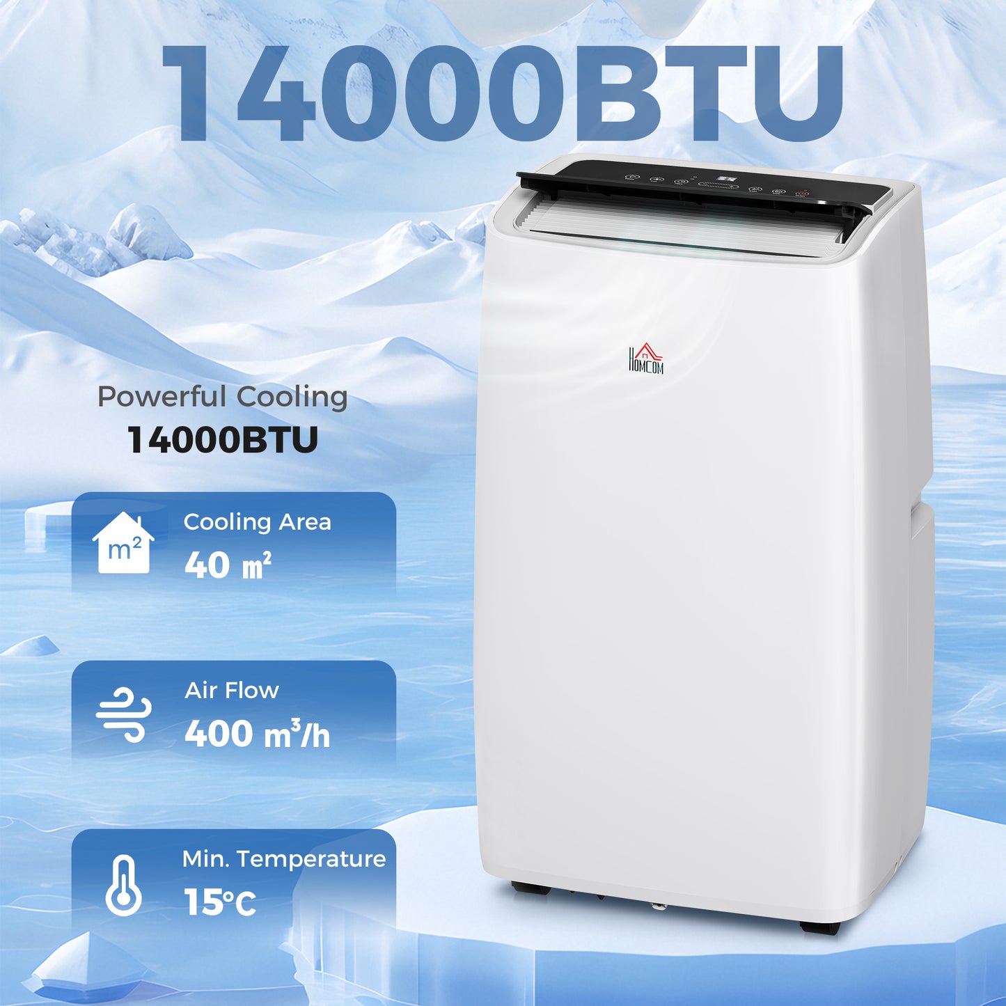 HOMCOM Portable Air Conditioner 14000 BTU, 4-in-1 Air Conditioning Unit, Dehumidifier, Cooling, Fan, Sleep Mode with 3 Speeds, Remote Control, LED Display, 24H Timer, Window Kit, Children Lock, 40mÂ²