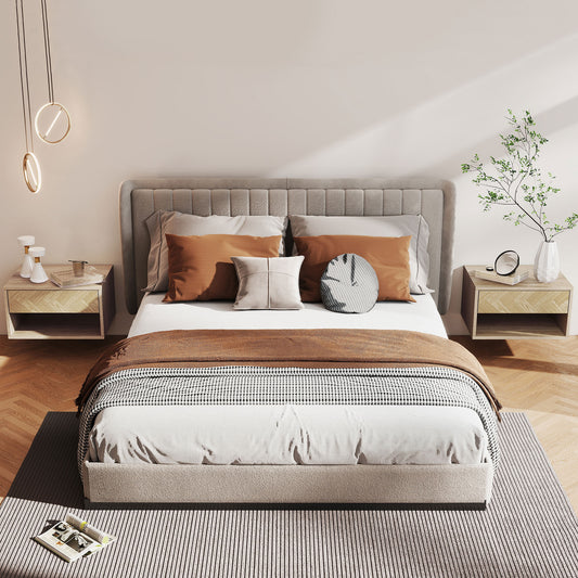 HOMCOM Set of Two Floating Bedside Tables - Natural Wood Finish