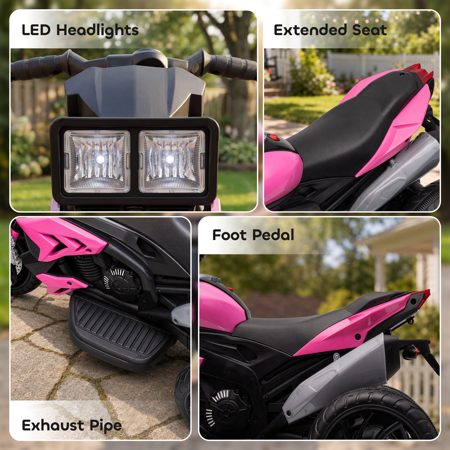 AIYAPLAY Kids Electric Motorcycle Ride-On Toy, 3-Wheel Battery-Operated Motorbike with Horn, Toddler Ride On Bike, Pink