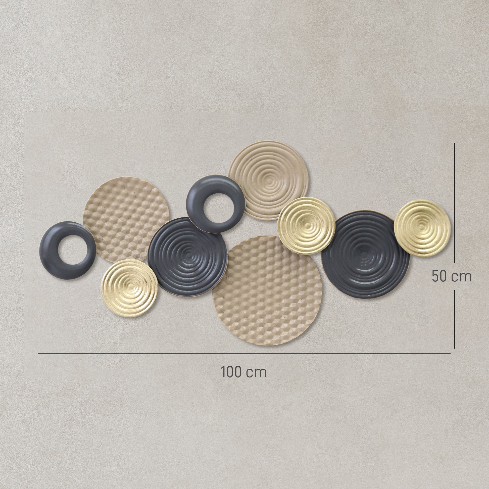 HOMCOM Metal Wall Art, Modern Hanging Wall Decor with Multi-Disc Design for Living Room Bedroom Dining Room