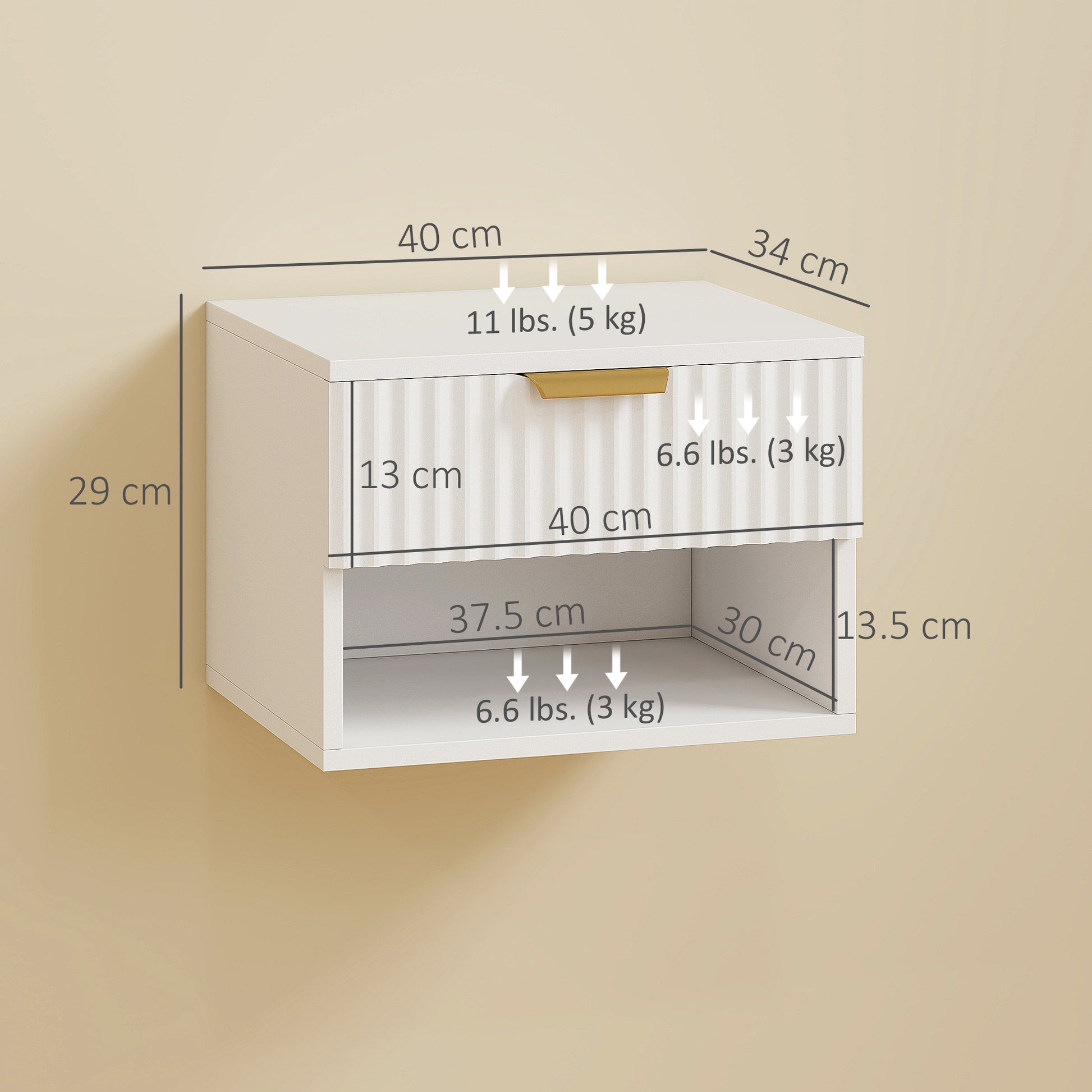 HOMCOM Floating Nightstands Set of 2, Modern Wall Mounted Bedside Tables, White