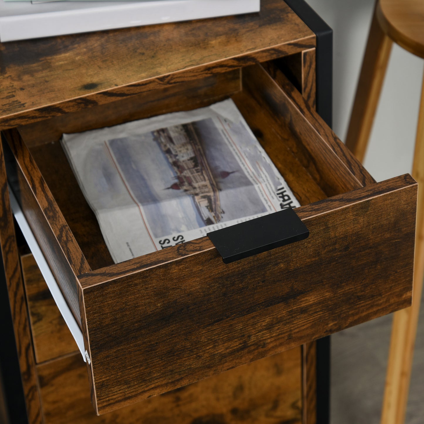 HOMCOM Bedroom Chest of Drawers Set of 2, Industrial 3-Drawer Dresser, Storage Drawers Unit with Metal Frame for Living Room, Rustic Brown