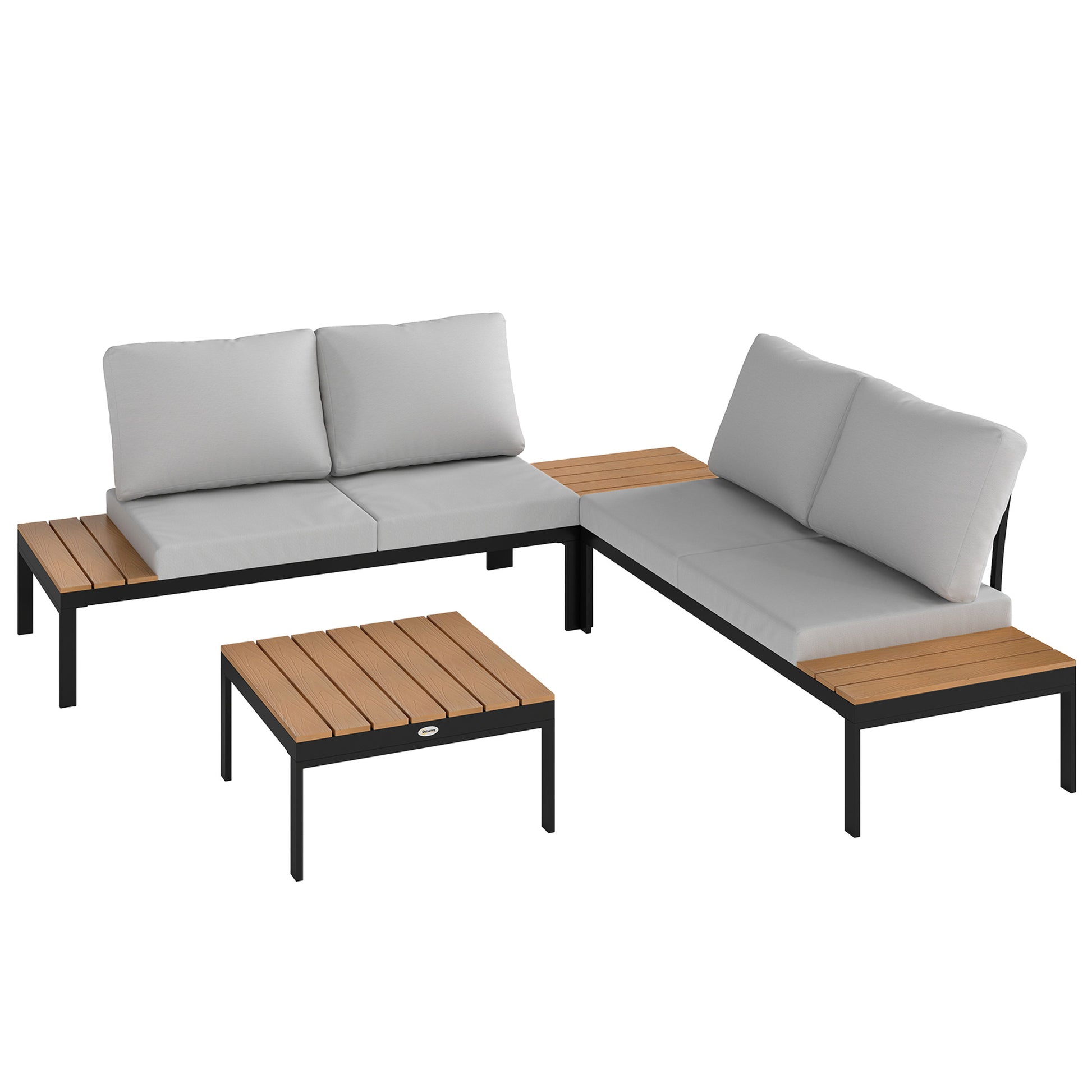 Outsunny Four-Piece Garden Corner Sofa Set with 2 Loveseats and 2 Coffee Tables - Teak Default Title