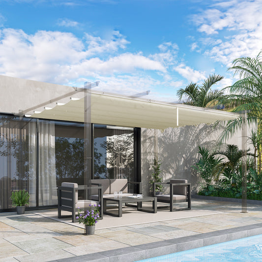 Outsunny Retractable Pergola Shade Cover, Replacement Canopy for 4 x 3 (m) Pergola, Retractable Roof, Cream White