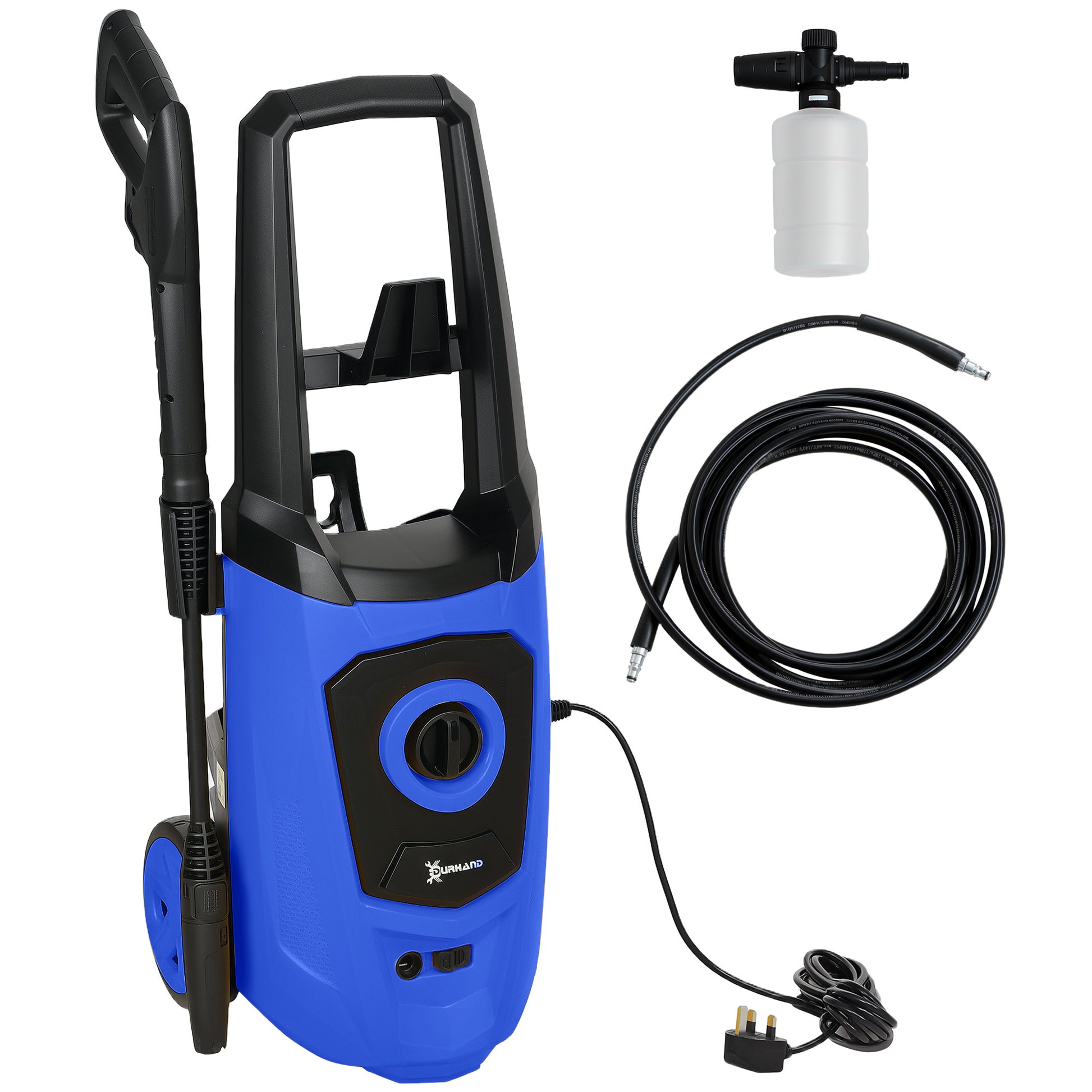 DURHAND HighÂ PressureÂ Washer, 150 Bar Pressure, 510 L/h Flow, 1800W, High-Performance Portable Power Jet Wash Cleaner, Blue