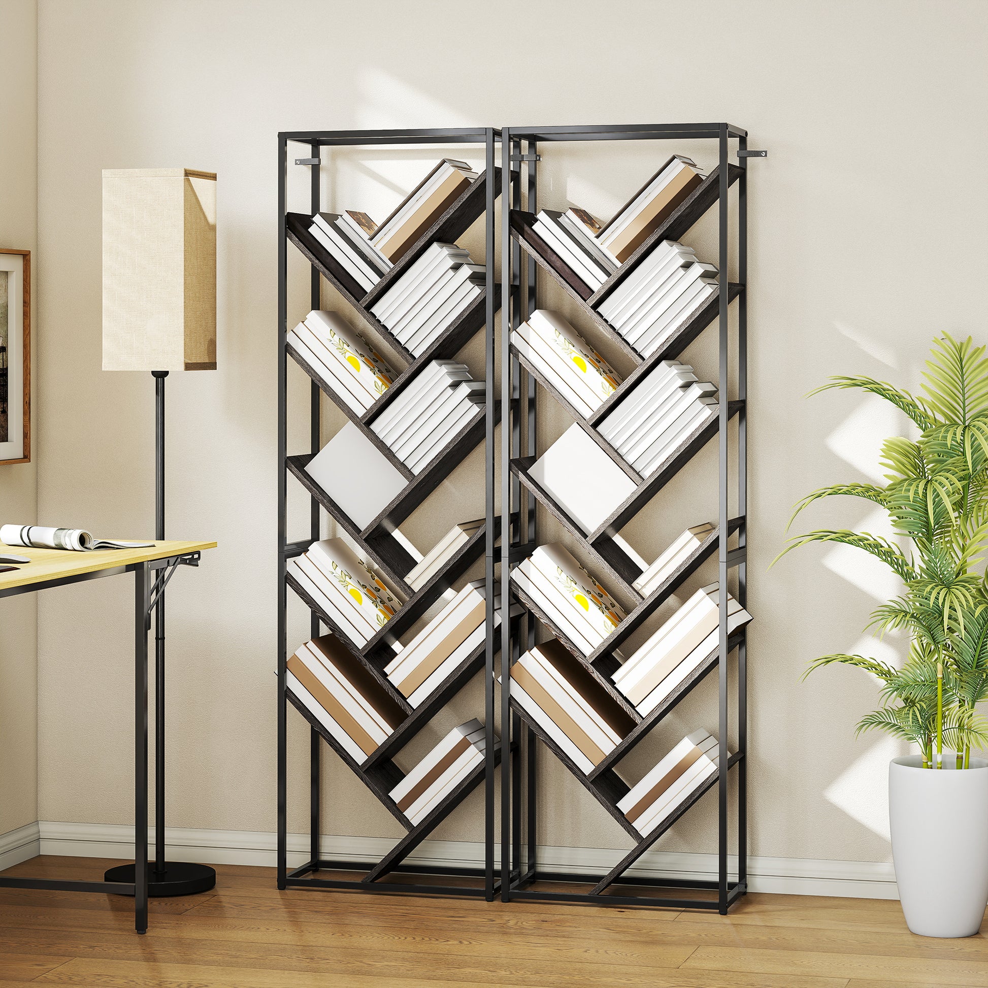 HOMCOM 10 Shelf Industrial-Style Bookshelf - Black/Grey