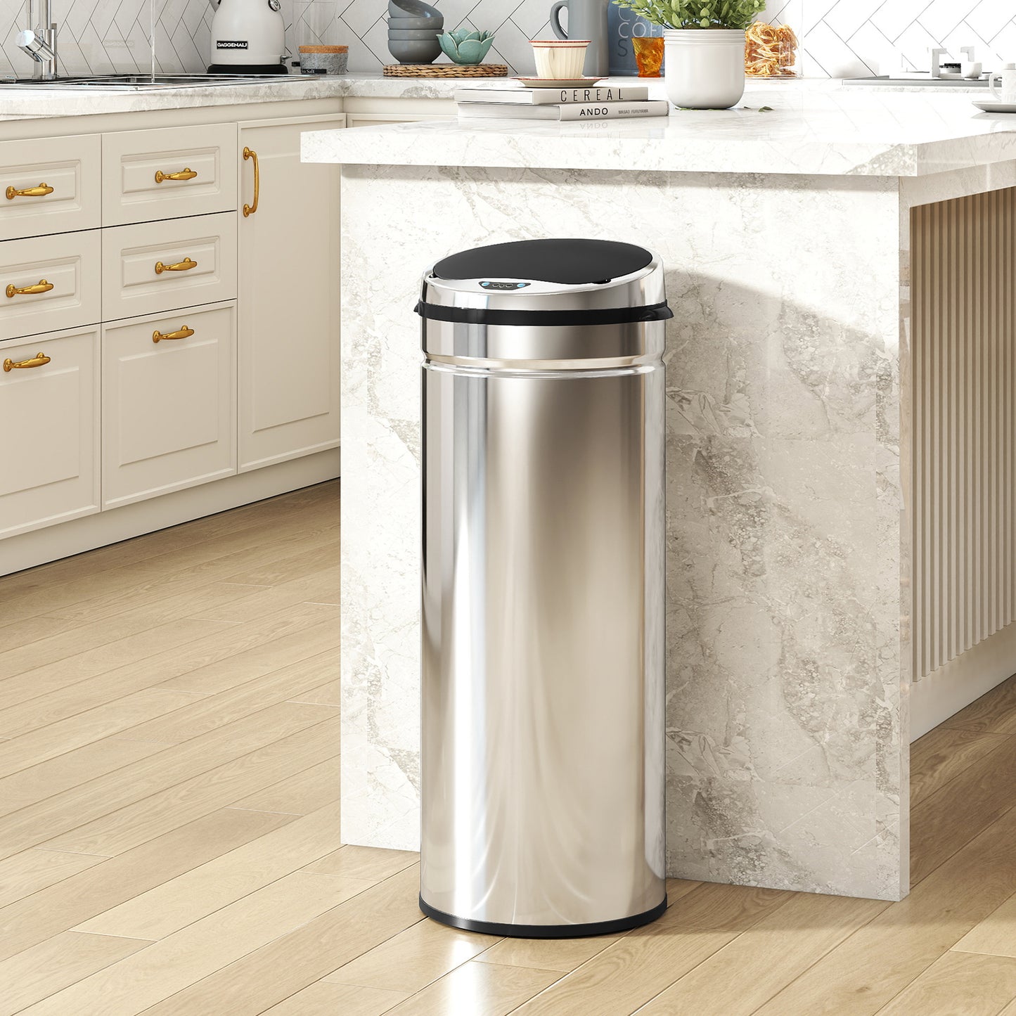 HOMCOM 50L Stainless Steel Sensor Bin - Silver Tone