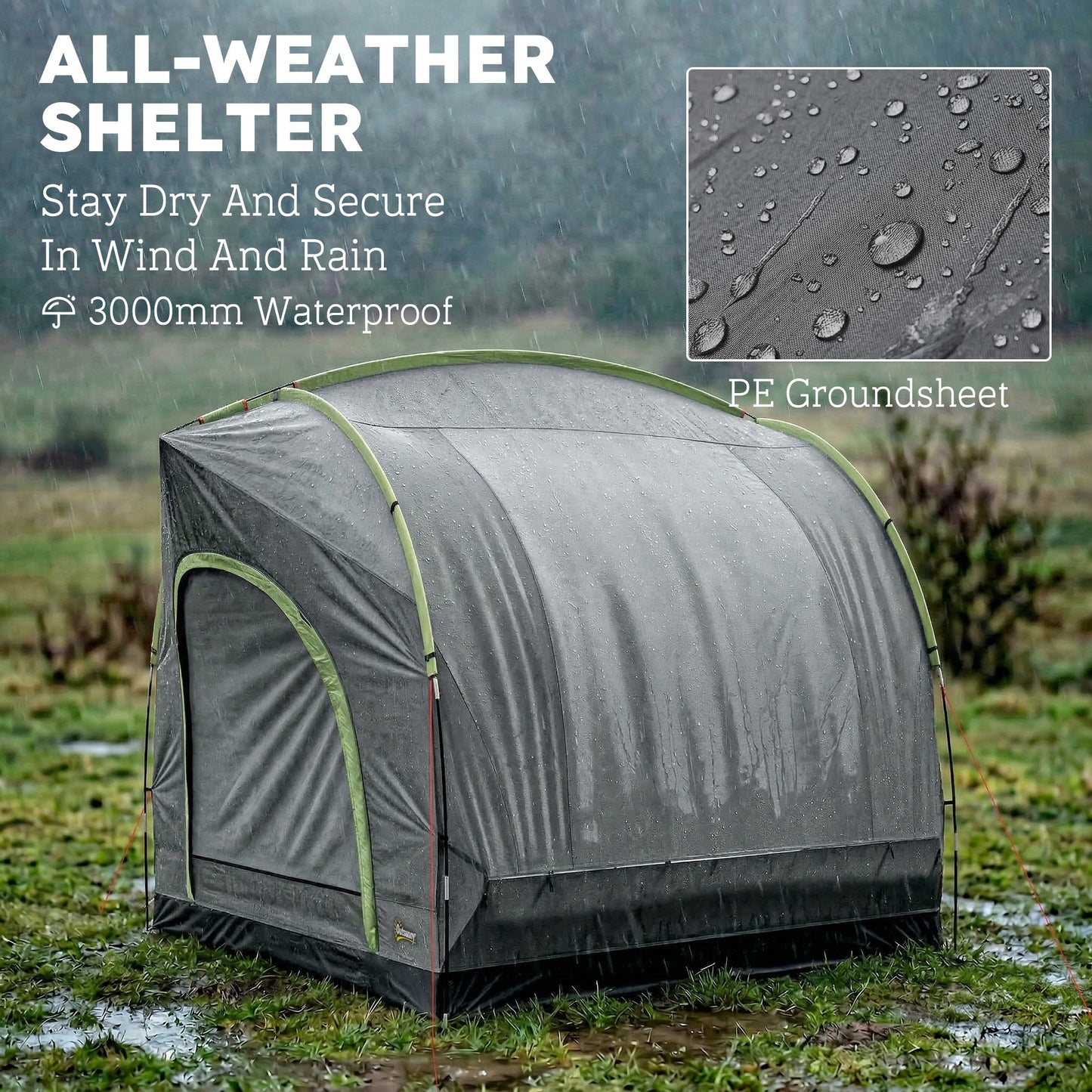 Outsunny Car Tent with 2.35m Stand-Up Height, 3000mm Waterproof Tailgate Tent with Mesh Windows for Family Camping Travelling