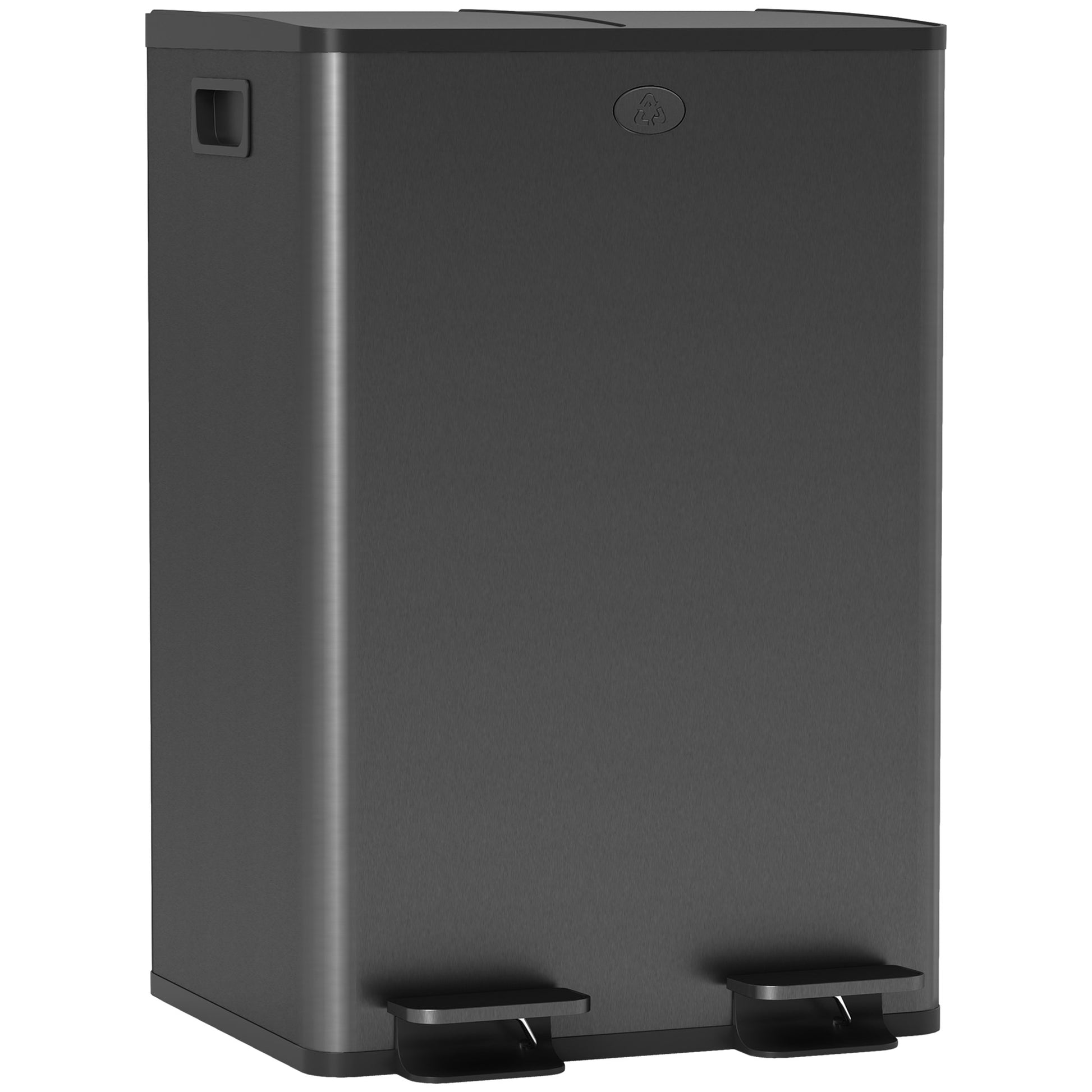 HOMCOM 56L Dual Compartment Stainless Steel Bin, with Deodoriser Holders - Black Default Title