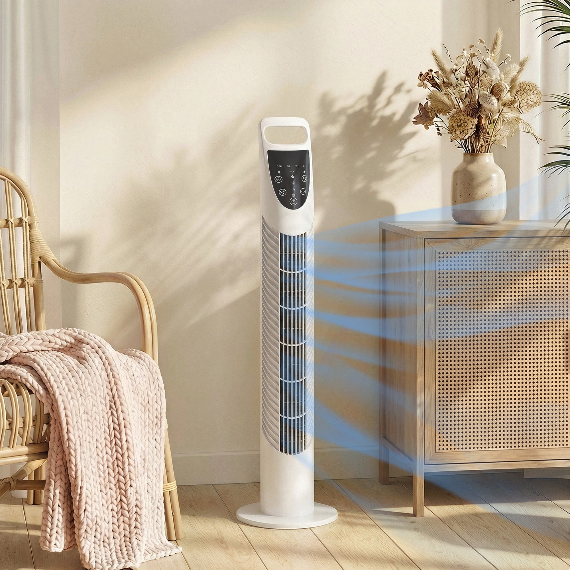 HOMCOM Tower Fan Oscillating 3 Speeds 3 Winds 40W w/ RC Timer Quiet ...