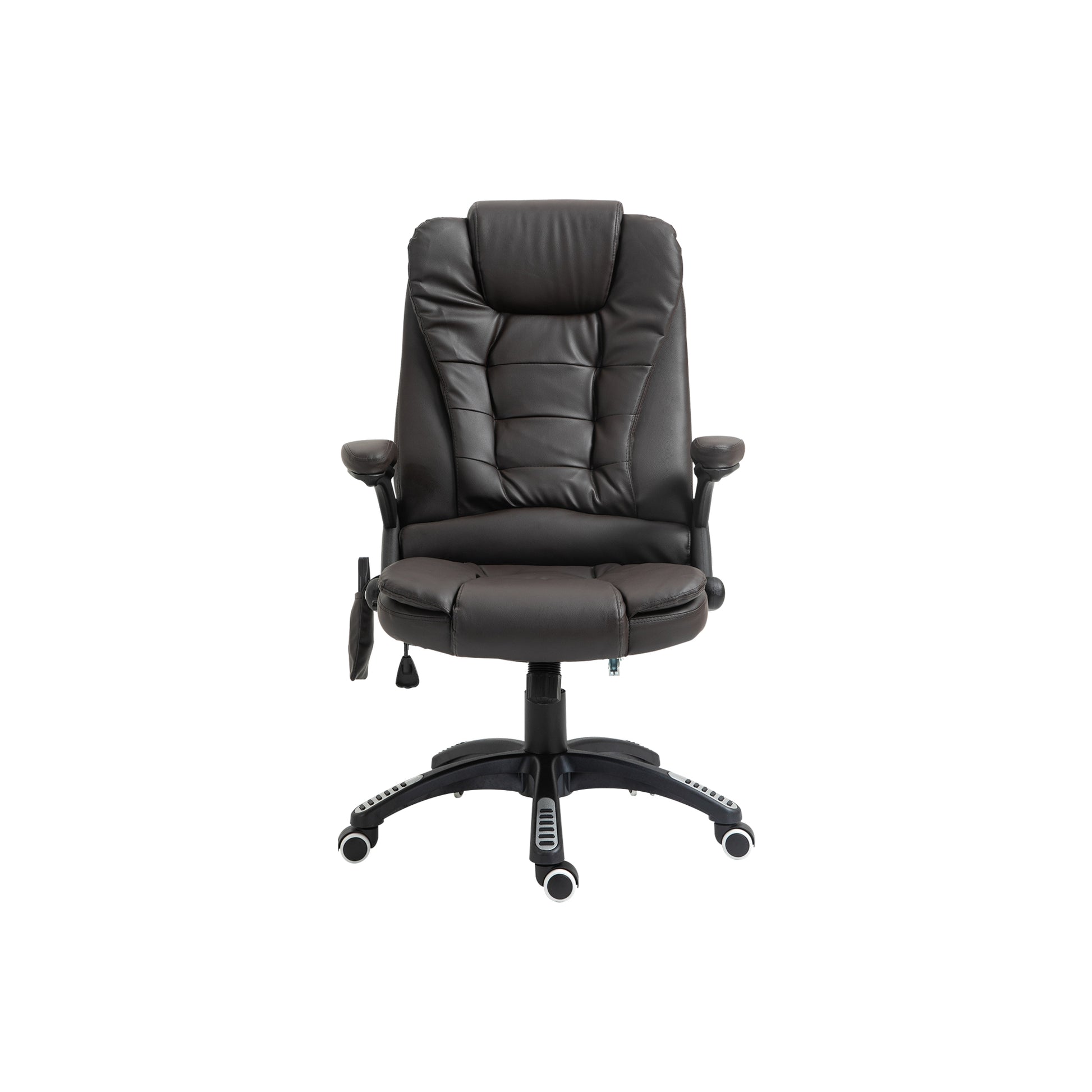 HOMCOM 6-Point Massage Office Chair with Seat Heated for Home Office, PU Leather High Back Executive Desk Chair with Adjustable Height and 360Â° Swivel for Work Study, Brown
