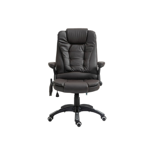 HOMCOM 6-Point Massage Office Chair with Seat Heated for Home Office, PU Leather High Back Executive Desk Chair with Adjustable Height and 360Â° Swivel for Work Study, Brown
