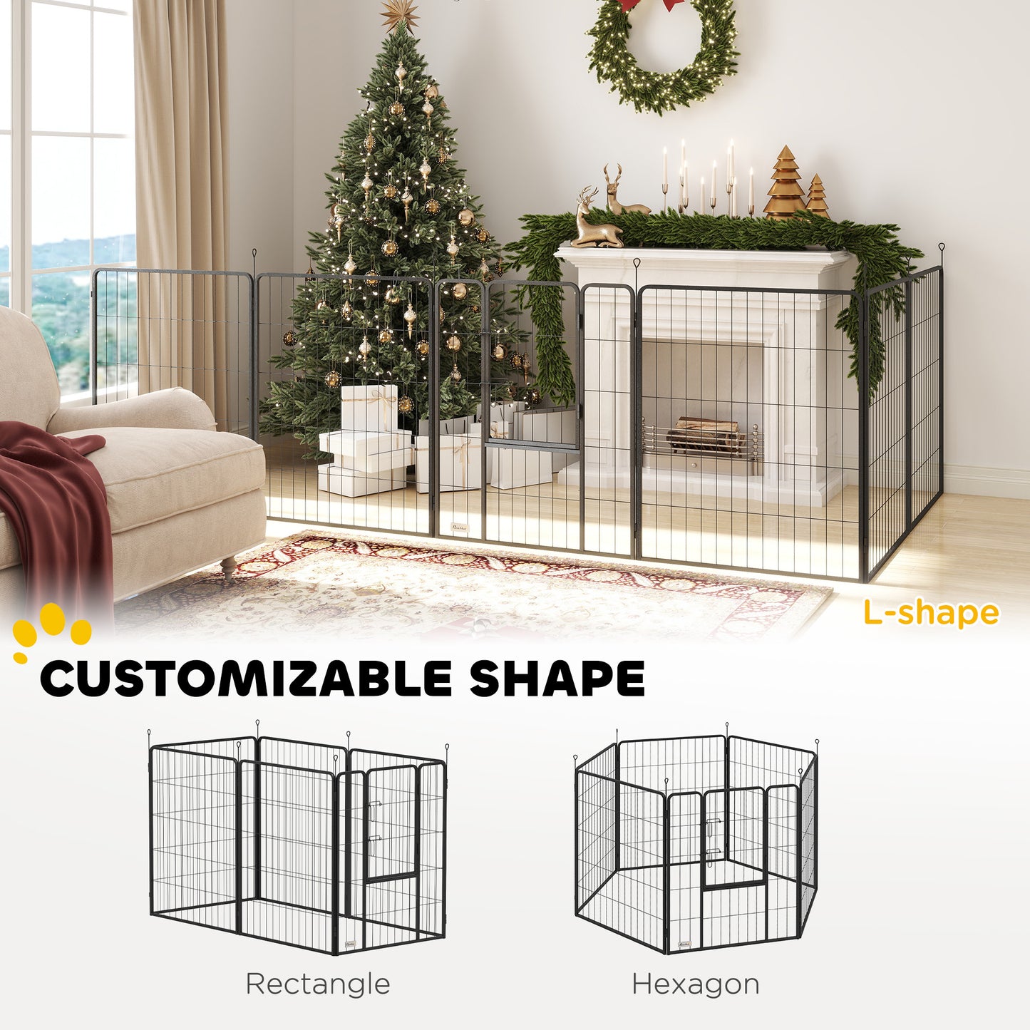 PawHut 6 Panels Dog Playpen, Portable Detachable Puppy Pen with Door, for Large Dogs, 100cm High, Grey