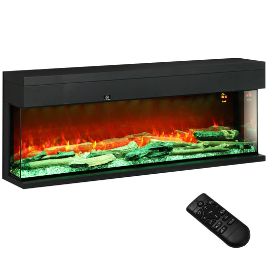 HOMCOM 1800W 15-40â„ƒ Adjustable Flame Glass Panel Convector Heater, 127cm