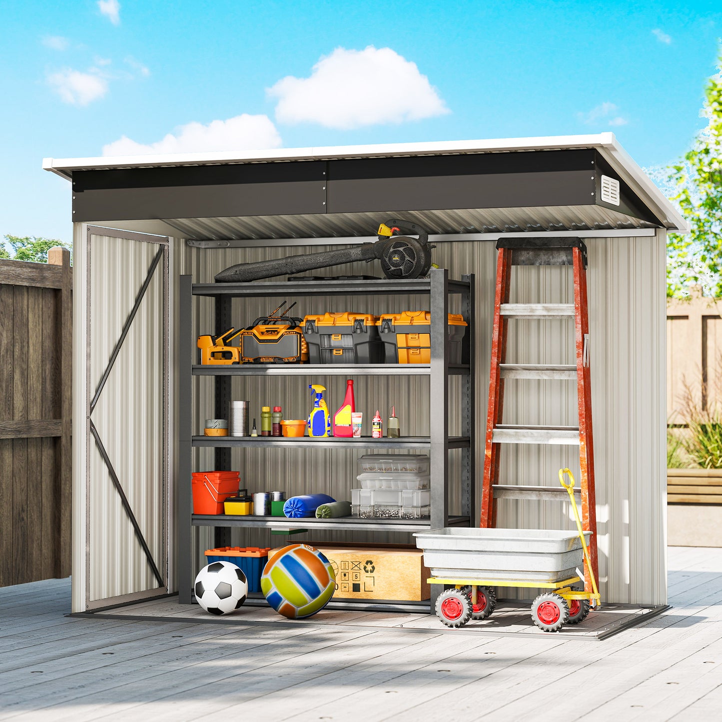 Outsunny 7.5 x 4.3ft Metal Garden Storage Shed, Waterproof Outdoor Shed with Triple Lockable Door, Gloves, Vents, Light Grey