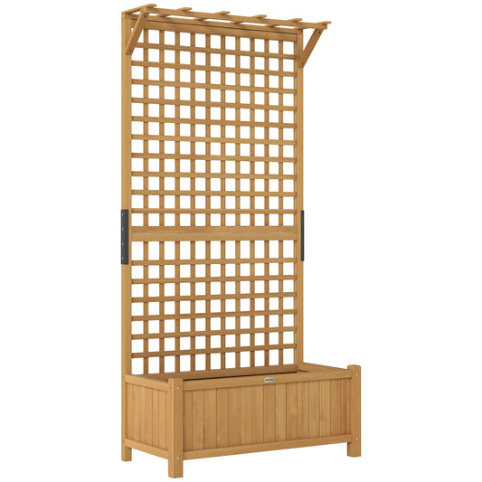 Outsunny Raised Bed with Drainage Holes, Wood Planter with Trellis for Climbing Plants to Grow Vegetables, Flowers, Yellow