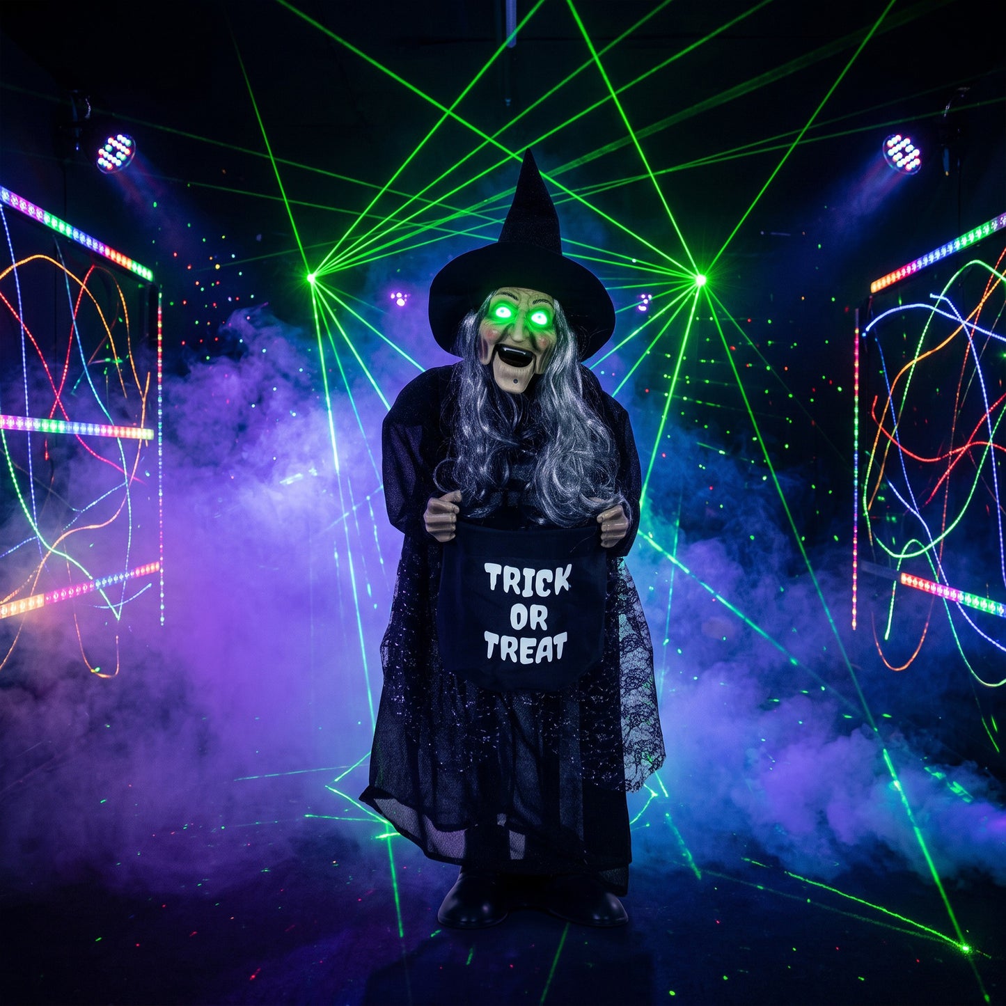 HOMCOM 94cm Animated Witch Halloween Decoration, Scary Halloween Animatronics Decor with Sound Touch Activated & Light Up Eyes
