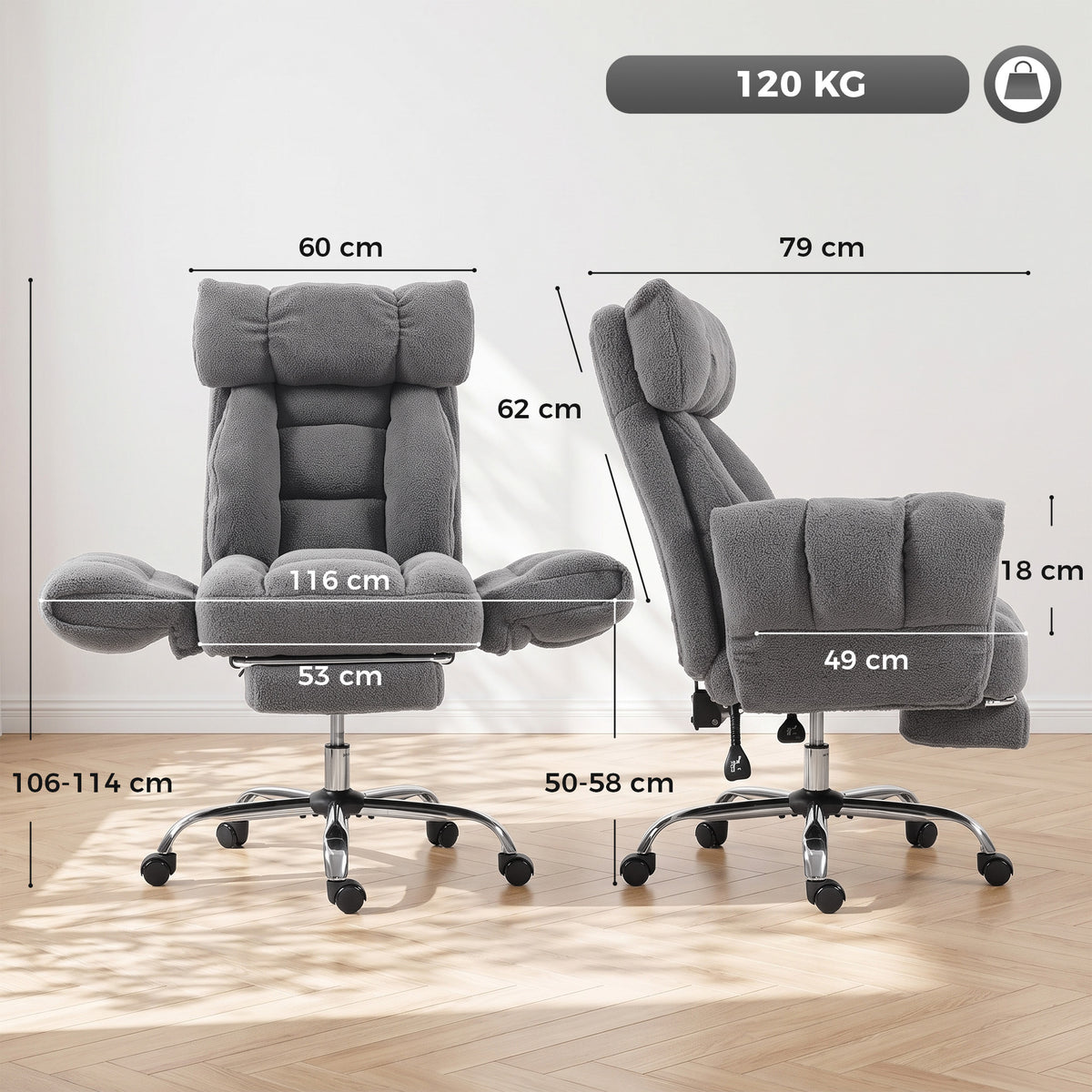 HOMCOM Criss Cross Office Chair with Flip-Up Armrests, Reclining Desk Chair with Wide Seat, Footrest, Wheels, Grey