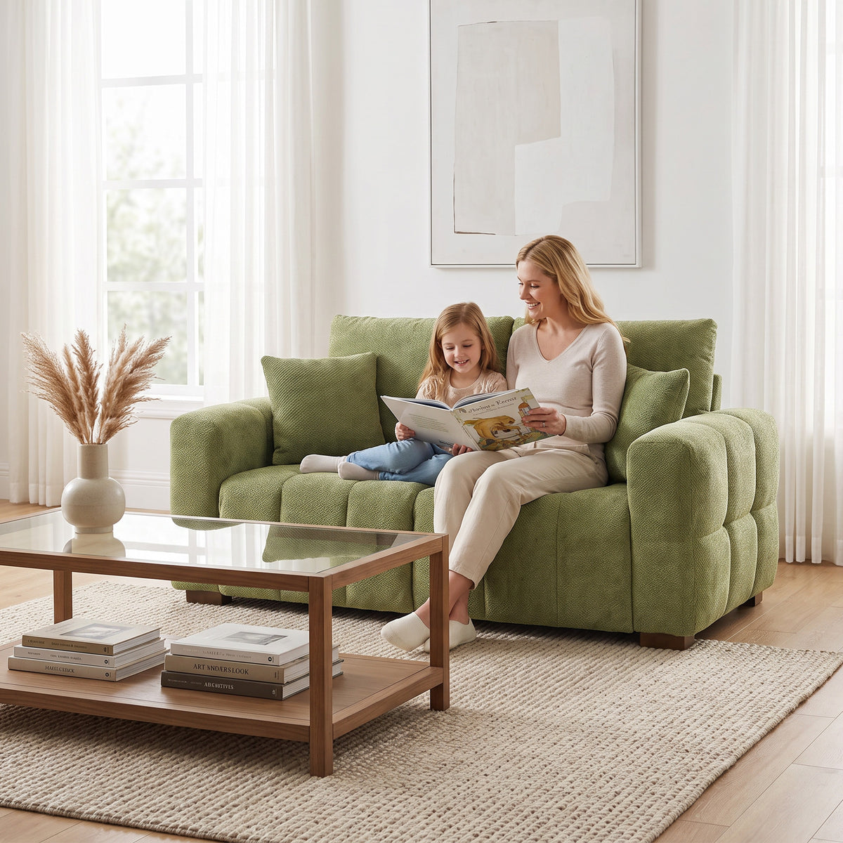HOMCOM 2 Seater Sofa, Upholstered Velvet Small Couch for Bedroom with Pillows, Modern Sofa Settee with Padded Cushion and Wood Legs for Living Room, Green