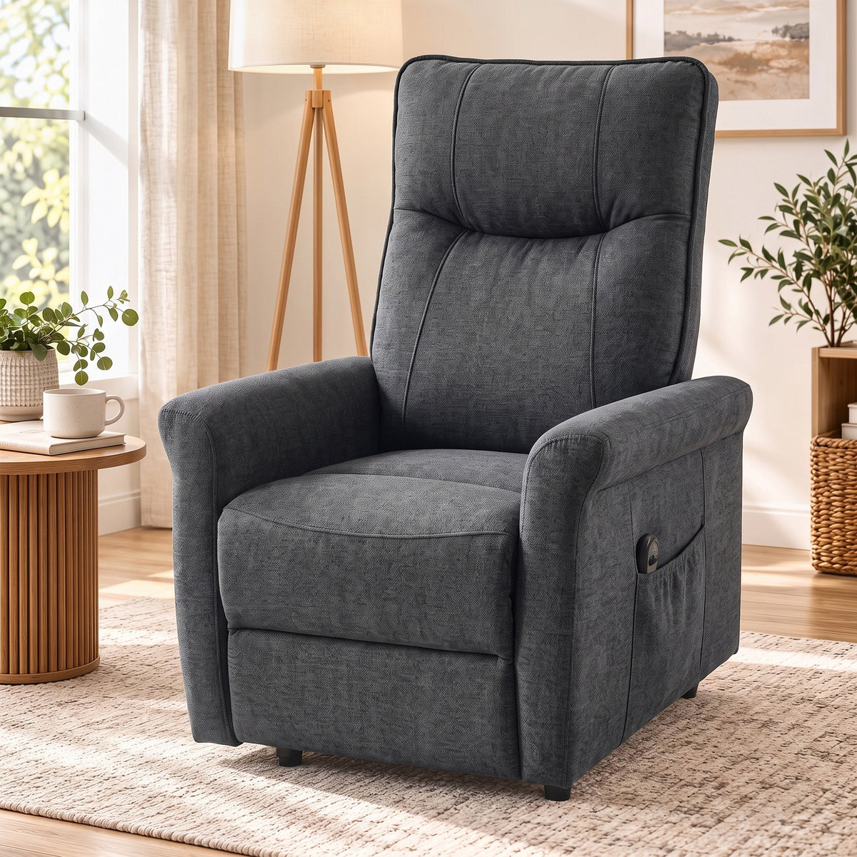 HOMCOM Power Lift Chair, Chenille Rise and Recliner Armchair with Pocket Spring, Footrest, Remote for Living Room, Dark Grey
