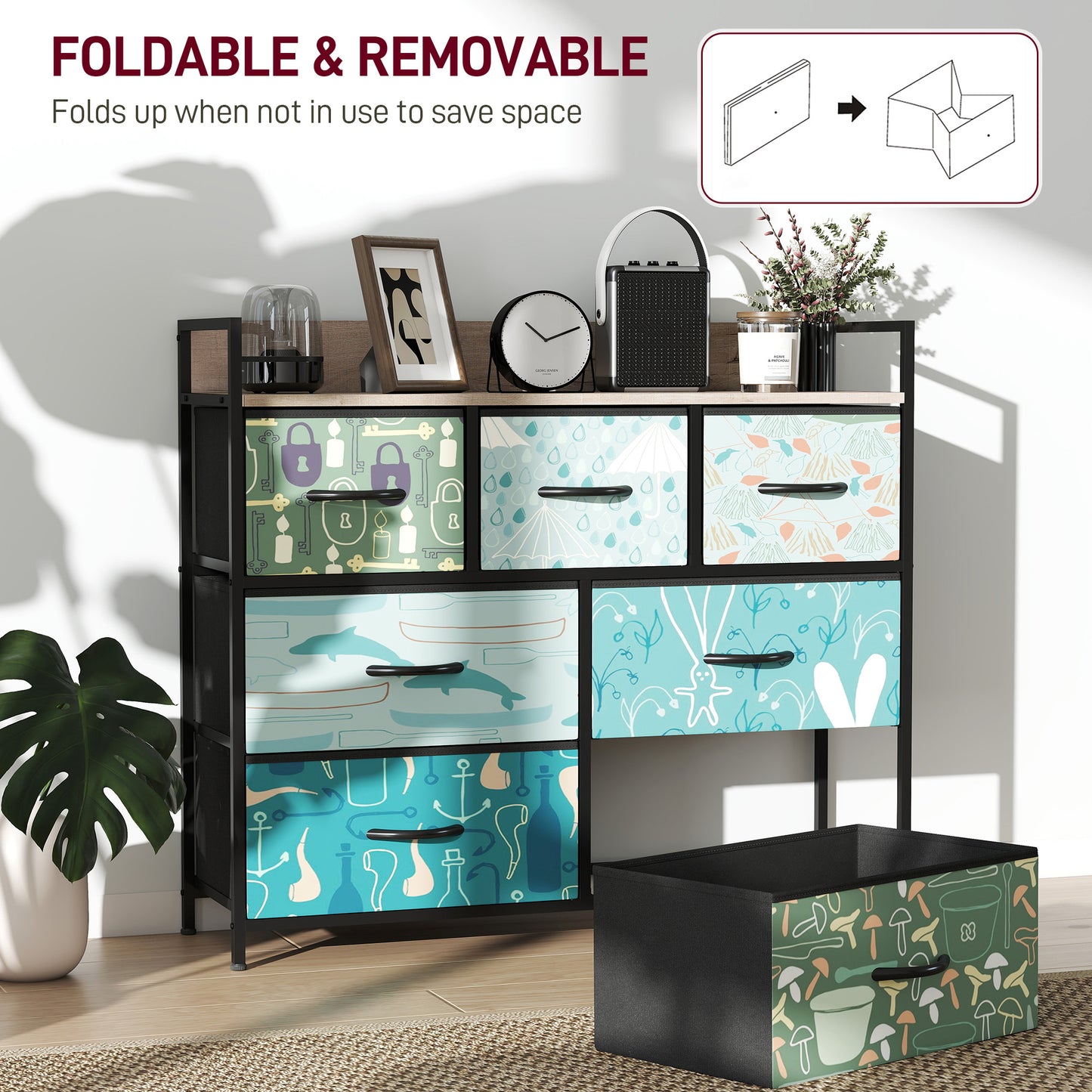 HOMCOM 7-Drawer Chest of Drawers - Blue