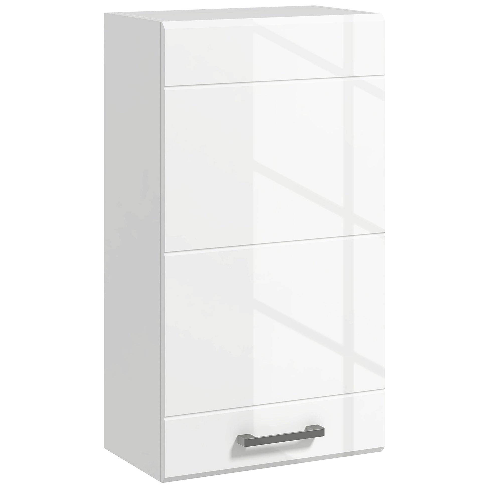 kleankin Bathroom Wall Cabinet, High Gloss Bathroom Storage Cabinet with Soft-Close Door, 3 Shelves, Adjustable Shelf, White Default Title