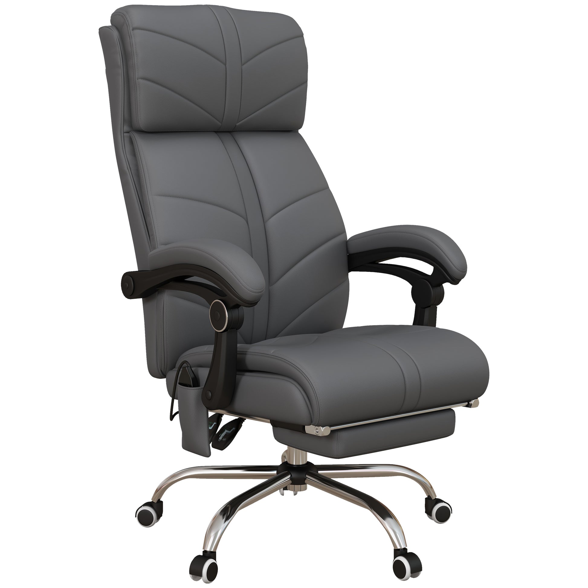 Vinsetto High Back Vibration Massage Office Chair, Heated Reclining PU Leather Computer Chair with Footrest, Grey