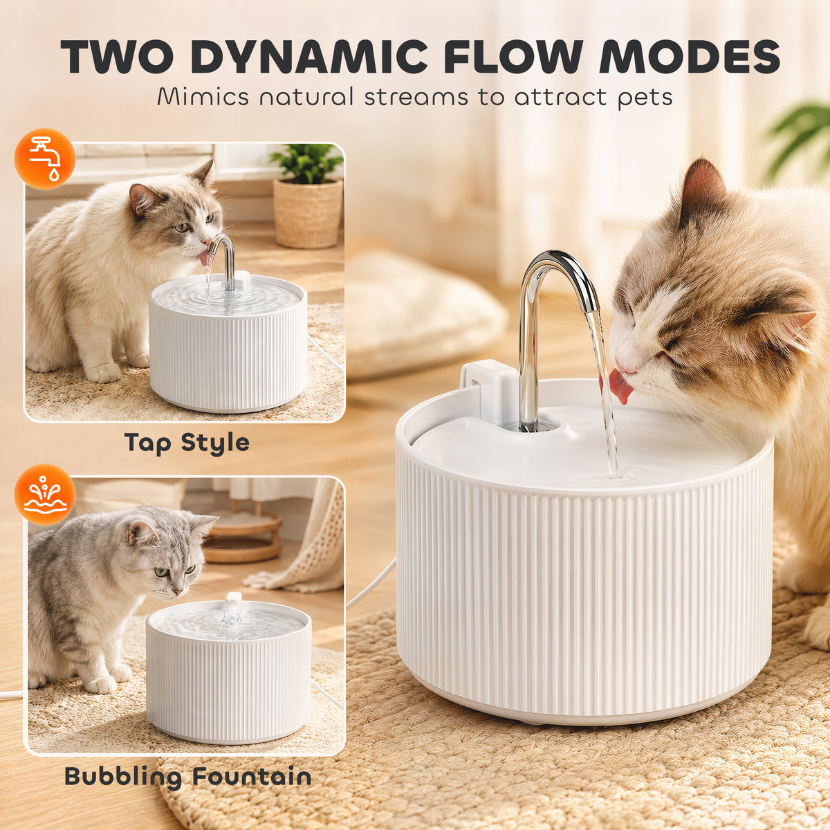 PawHut Ceramic Cat Water Fountain for Drinking, 2.2L Pet Water Fountain with Ultra-Quiet Pump, 4-Layer Filtration, Tap