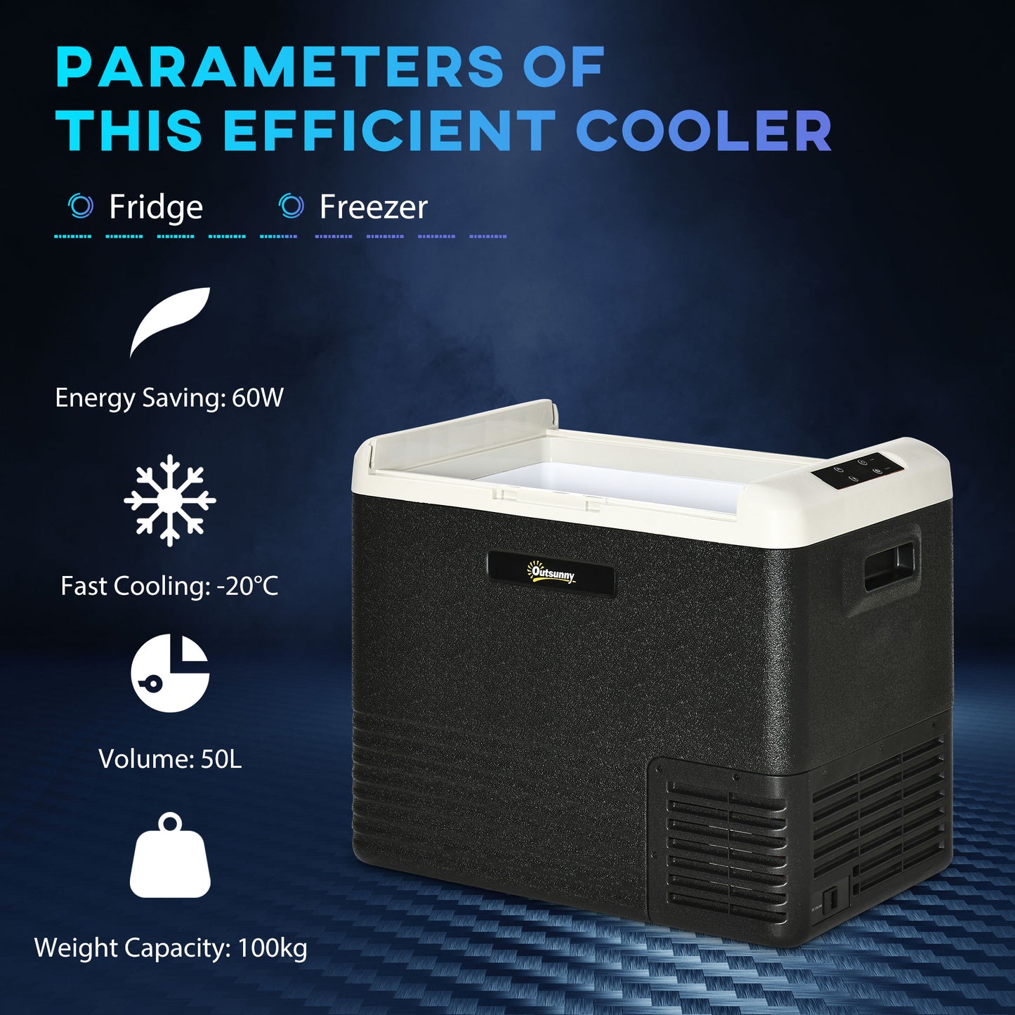 Outsunny 50L Car Refrigerator, Portable Compressor Car Fridge Freezer, Electric Cooler Box with 12/24V DC and 110-240V AC for Camping, Driving, Picnic, Down to -20â„ƒ