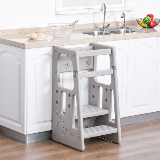 HOMCOM Kids Step Stool, with Adjustable Platform and Non-Slip Mat â€“ Grey