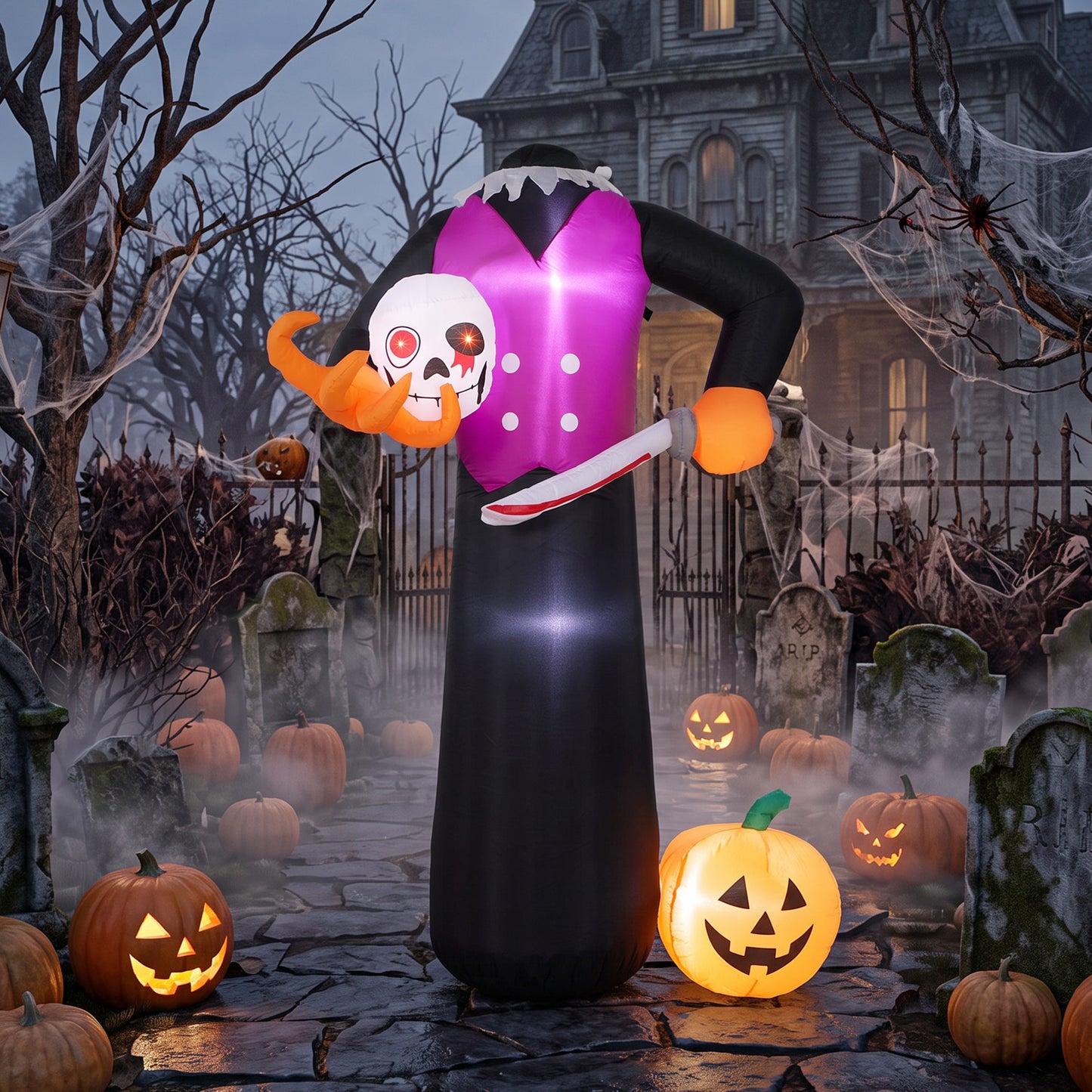 Outsunny 6 FT Halloween Inflatable Headless Skeleton, Blow Up Halloween Skeleton Decoration with LED Lights for Indoor Outdoor