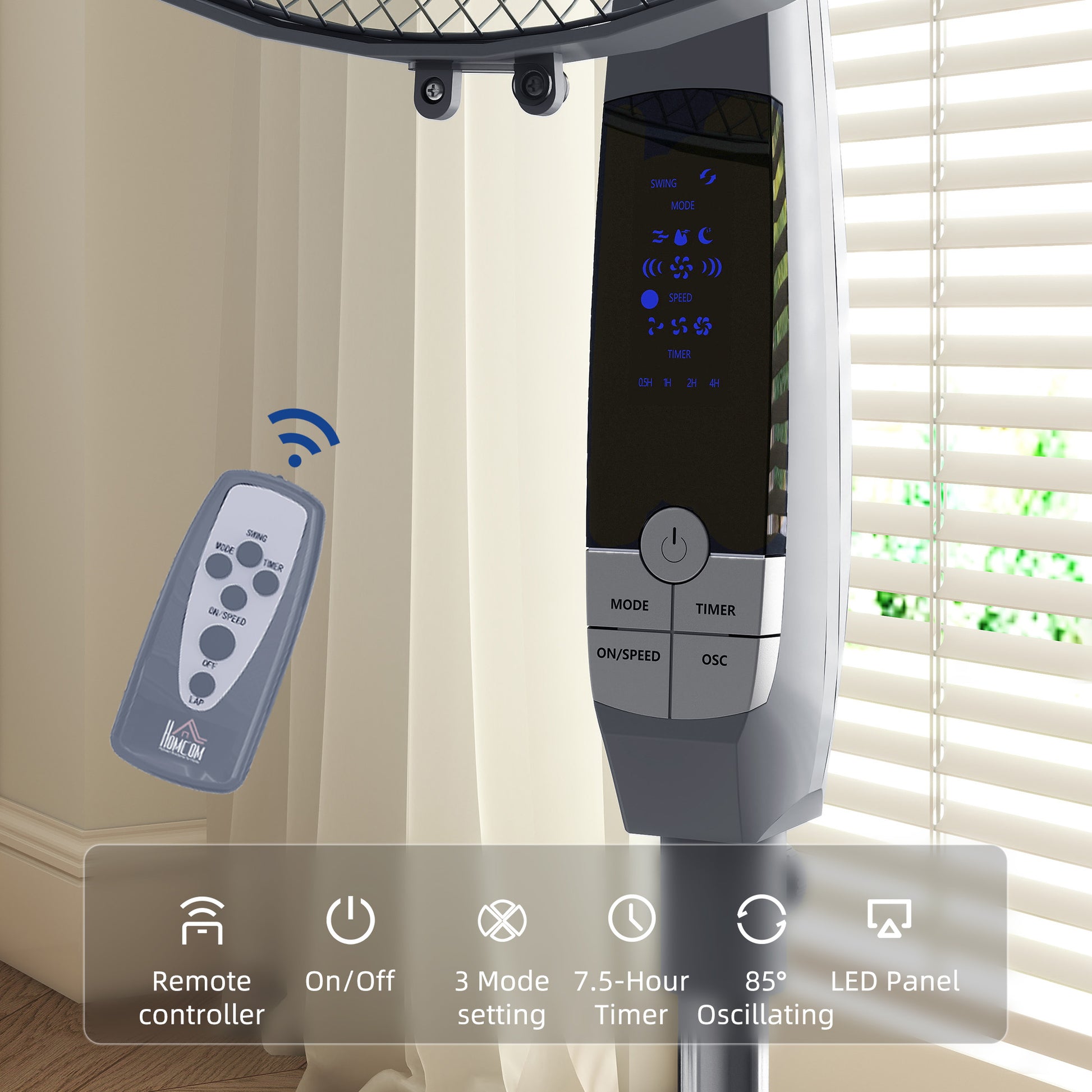 HOMCOM 16in Pedestal Standing Floor Fan, Oscillation Cooling Fan with Remote Control, Grey